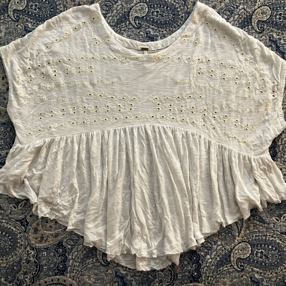 Free people xs white eyelet babydoll oversized top